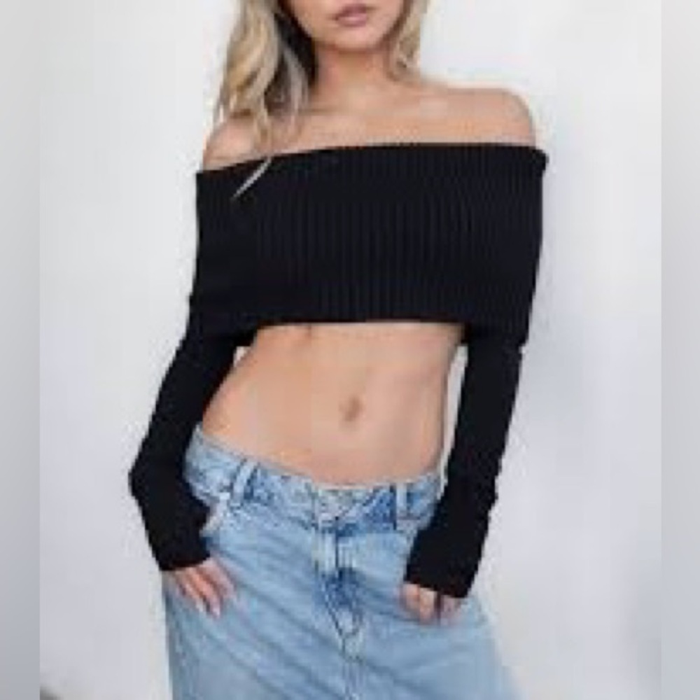 Tic Toc Foldover Knit Cropped Sweater
